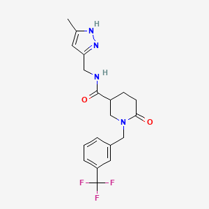 molecular formula C19H21F3N4O2 B5676842 N-[(5-methyl-1H-pyrazol-3-yl)methyl]-6-oxo-1-[3-(trifluoromethyl)benzyl]-3-piperidinecarboxamide 