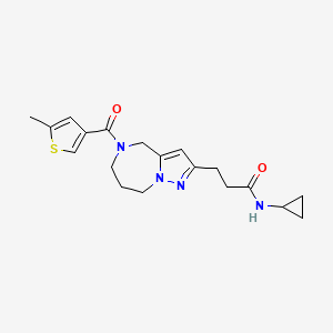 molecular formula C19H24N4O2S B5676875 N-cyclopropyl-3-{5-[(5-methyl-3-thienyl)carbonyl]-5,6,7,8-tetrahydro-4H-pyrazolo[1,5-a][1,4]diazepin-2-yl}propanamide 