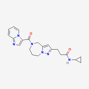 molecular formula C21H24N6O2 B5677019 N-cyclopropyl-3-[5-(imidazo[1,2-a]pyridin-3-ylcarbonyl)-5,6,7,8-tetrahydro-4H-pyrazolo[1,5-a][1,4]diazepin-2-yl]propanamide 