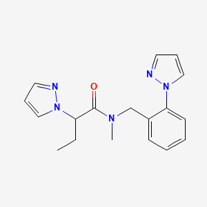 molecular formula C18H21N5O B5677066 N-methyl-2-(1H-pyrazol-1-yl)-N-[2-(1H-pyrazol-1-yl)benzyl]butanamide 