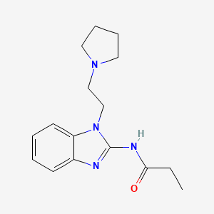 molecular formula C16H22N4O B5677102 N-{1-[2-(1-pyrrolidinyl)ethyl]-1H-benzimidazol-2-yl}propanamide 