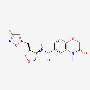 molecular formula C19H21N3O5 B5677187 4-methyl-N-{(3R*,4S*)-4-[(3-methylisoxazol-5-yl)methyl]tetrahydrofuran-3-yl}-3-oxo-3,4-dihydro-2H-1,4-benzoxazine-6-carboxamide 