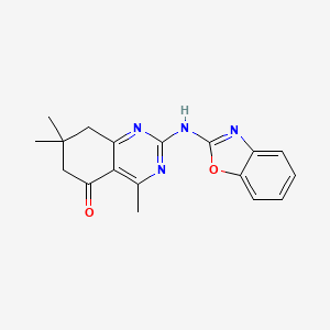 molecular formula C18H18N4O2 B5677220 2-(1,3-benzoxazol-2-ylamino)-4,7,7-trimethyl-7,8-dihydro-5(6H)-quinazolinone 