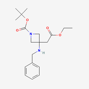 molecular formula C19H28N2O4 B567723 叔丁基 3-(苄氨基)-3-(2-乙氧基-2-氧代乙基)氮杂环丁烷-1-羧酸酯 CAS No. 1373923-04-6