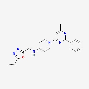 molecular formula C21H26N6O B5677243 N-[(5-ethyl-1,3,4-oxadiazol-2-yl)methyl]-1-(6-methyl-2-phenylpyrimidin-4-yl)piperidin-4-amine 