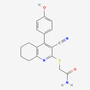 molecular formula C18H17N3O2S B5677318 2-{[3-cyano-4-(4-hydroxyphenyl)-5,6,7,8-tetrahydro-2-quinolinyl]thio}acetamide 