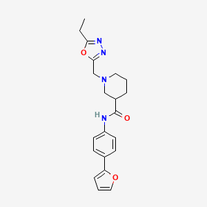 molecular formula C21H24N4O3 B5677337 1-[(5-ethyl-1,3,4-oxadiazol-2-yl)methyl]-N-[4-(2-furyl)phenyl]piperidine-3-carboxamide 