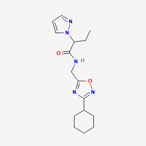 molecular formula C16H23N5O2 B5677510 N-[(3-cyclohexyl-1,2,4-oxadiazol-5-yl)methyl]-2-(1H-pyrazol-1-yl)butanamide 