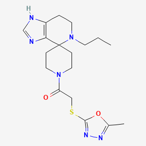 molecular formula C18H26N6O2S B5677597 1'-{[(5-methyl-1,3,4-oxadiazol-2-yl)thio]acetyl}-5-propyl-1,5,6,7-tetrahydrospiro[imidazo[4,5-c]pyridine-4,4'-piperidine] 