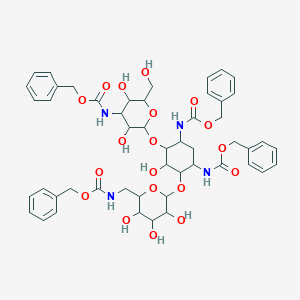 molecular formula C50H60N4O19 B056777 Benzyl N-[3,5-dihydroxy-2-[2-hydroxy-4,6-bis(phenylmethoxycarbonylamino)-3-[3,4,5-trihydroxy-6-(phenylmethoxycarbonylaminomethyl)oxan-2-yl]oxycyclohexyl]oxy-6-(hydroxymethyl)oxan-4-yl]carbamate CAS No. 5605-66-3