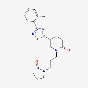 molecular formula C21H26N4O3 B5677705 5-[3-(2-methylphenyl)-1,2,4-oxadiazol-5-yl]-1-[3-(2-oxo-1-pyrrolidinyl)propyl]-2-piperidinone 