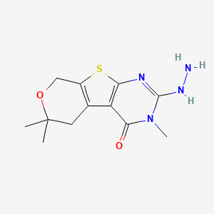 2-hydrazino-3,6,6-trimethyl-3,5,6,8-tetrahydro-4H-pyrano[4',3':4,5]thieno[2,3-d]pyrimidin-4-one
