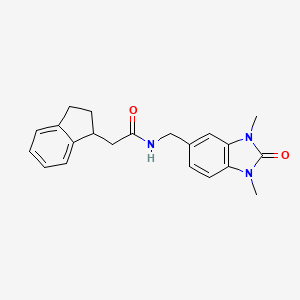 molecular formula C21H23N3O2 B5678176 2-(2,3-dihydro-1H-inden-1-yl)-N-[(1,3-dimethyl-2-oxo-2,3-dihydro-1H-benzimidazol-5-yl)methyl]acetamide 