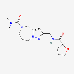 molecular formula C17H27N5O3 B5678242 N,N-dimethyl-2-({[(2-methyltetrahydrofuran-2-yl)carbonyl]amino}methyl)-7,8-dihydro-4H-pyrazolo[1,5-a][1,4]diazepine-5(6H)-carboxamide 