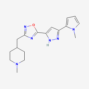 molecular formula C17H22N6O B5678315 1-methyl-4-({5-[3-(1-methyl-1H-pyrrol-2-yl)-1H-pyrazol-5-yl]-1,2,4-oxadiazol-3-yl}methyl)piperidine 