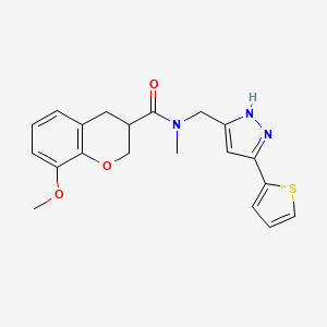 molecular formula C20H21N3O3S B5678326 8-methoxy-N-methyl-N-{[3-(2-thienyl)-1H-pyrazol-5-yl]methyl}-3-chromanecarboxamide 