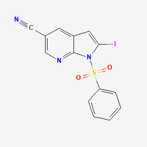 molecular formula C14H8IN3O2S B567838 1-(Phenylsulphonyl)-5-cyano-2-iodo-7-azaindole CAS No. 1227269-21-7