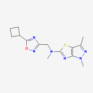 molecular formula C14H18N6OS B5678405 N-[(5-cyclobutyl-1,2,4-oxadiazol-3-yl)methyl]-N,1,3-trimethyl-1H-pyrazolo[3,4-d][1,3]thiazol-5-amine 