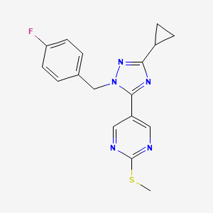 molecular formula C17H16FN5S B5678480 5-[3-cyclopropyl-1-(4-fluorobenzyl)-1H-1,2,4-triazol-5-yl]-2-(methylthio)pyrimidine 
