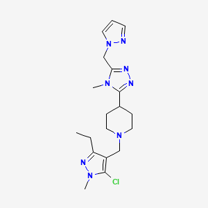molecular formula C19H27ClN8 B5678788 1-[(5-chloro-3-ethyl-1-methyl-1H-pyrazol-4-yl)methyl]-4-[4-methyl-5-(1H-pyrazol-1-ylmethyl)-4H-1,2,4-triazol-3-yl]piperidine 