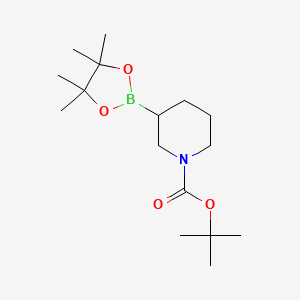 molecular formula C16H30BNO4 B567906 Tert-butyl 3-(4,4,5,5-tetramethyl-1,3,2-dioxaborolan-2-yl)piperidine-1-carboxylate CAS No. 1312713-37-3