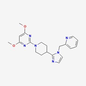 molecular formula C20H24N6O2 B5679296 4,6-dimethoxy-2-{4-[1-(pyridin-2-ylmethyl)-1H-imidazol-2-yl]piperidin-1-yl}pyrimidine 