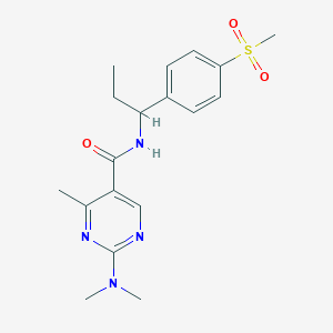 molecular formula C18H24N4O3S B5679662 2-(dimethylamino)-4-methyl-N-{1-[4-(methylsulfonyl)phenyl]propyl}-5-pyrimidinecarboxamide 