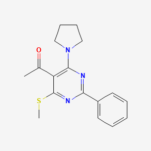 molecular formula C17H19N3OS B5679812 1-[4-(methylthio)-2-phenyl-6-(1-pyrrolidinyl)-5-pyrimidinyl]ethanone 
