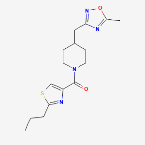 molecular formula C16H22N4O2S B5679970 4-[(5-methyl-1,2,4-oxadiazol-3-yl)methyl]-1-[(2-propyl-1,3-thiazol-4-yl)carbonyl]piperidine 