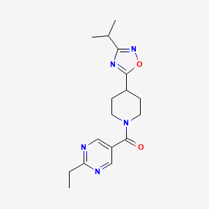 molecular formula C17H23N5O2 B5680046 2-ethyl-5-{[4-(3-isopropyl-1,2,4-oxadiazol-5-yl)-1-piperidinyl]carbonyl}pyrimidine 
