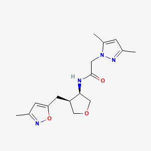 molecular formula C16H22N4O3 B5680468 2-(3,5-dimethyl-1H-pyrazol-1-yl)-N-{(3R*,4S*)-4-[(3-methylisoxazol-5-yl)methyl]tetrahydrofuran-3-yl}acetamide 