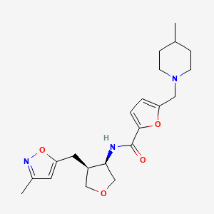 N-{(3R*,4S*)-4-[(3-methylisoxazol-5-yl)methyl]tetrahydrofuran-3-yl}-5-[(4-methylpiperidin-1-yl)methyl]-2-furamide