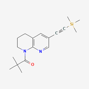 molecular formula C18H26N2OSi B568068 2,2-二甲基-1-(6-((三甲基甲硅烷基)乙炔基)-3,4-二氢-1,8-萘啶-1(2H)-基)丙-1-酮 CAS No. 1222533-79-0