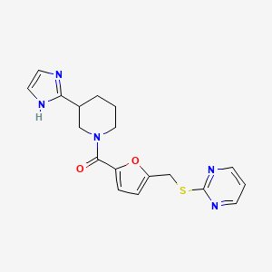 molecular formula C18H19N5O2S B5680744 2-{[(5-{[3-(1H-imidazol-2-yl)piperidin-1-yl]carbonyl}-2-furyl)methyl]thio}pyrimidine 