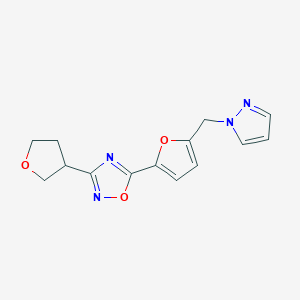molecular formula C14H14N4O3 B5680947 5-[5-(1H-pyrazol-1-ylmethyl)-2-furyl]-3-(tetrahydrofuran-3-yl)-1,2,4-oxadiazole 