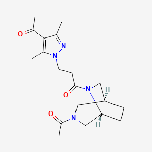 molecular formula C19H28N4O3 B5681307 1-(1-{3-[(1S*,5R*)-3-acetyl-3,6-diazabicyclo[3.2.2]non-6-yl]-3-oxopropyl}-3,5-dimethyl-1H-pyrazol-4-yl)ethanone 