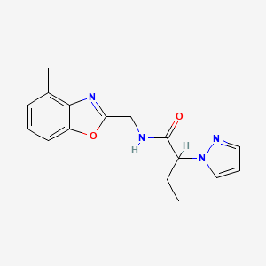 molecular formula C16H18N4O2 B5681530 N-[(4-methyl-1,3-benzoxazol-2-yl)methyl]-2-(1H-pyrazol-1-yl)butanamide 
