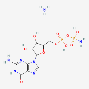 molecular formula C10H19N7O10P2 B568186 [[5-(2-amino-6-oxo-1H-purin-9-yl)-3,4-dihydroxyoxolan-2-yl]methoxy-hydroxyphosphoryl]oxyphosphonamidic acid;azane CAS No. 113728-12-4