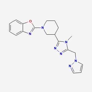molecular formula C19H21N7O B5682073 2-{3-[4-methyl-5-(1H-pyrazol-1-ylmethyl)-4H-1,2,4-triazol-3-yl]piperidin-1-yl}-1,3-benzoxazole 