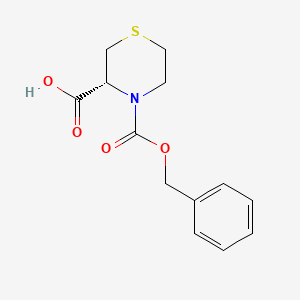 molecular formula C13H15NO4S B568227 (R)-4-((Benzyloxy)carbonyl)thiomorpholine-3-carboxylic acid CAS No. 114580-22-2