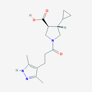 molecular formula C16H23N3O3 B5682321 (3S*,4S*)-4-cyclopropyl-1-[3-(3,5-dimethyl-1H-pyrazol-4-yl)propanoyl]-3-pyrrolidinecarboxylic acid 