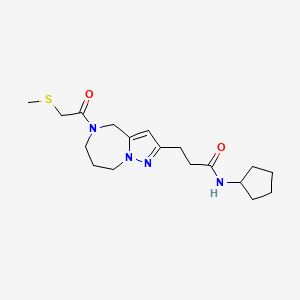 molecular formula C18H28N4O2S B5682542 N-cyclopentyl-3-{5-[(methylthio)acetyl]-5,6,7,8-tetrahydro-4H-pyrazolo[1,5-a][1,4]diazepin-2-yl}propanamide 