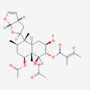 molecular formula C29H40O10 B568291 [(1R,2S,3R,4aR,5S,6R,8S,8aR)-5-[(3aS,5S,6aS)-3a,4,5,6a-tetrahydrofuro[2,3-b]furan-5-yl]-8-acetyloxy-8a-(acetyloxymethyl)-3-hydroxy-5,6-dimethylspiro[3,4,4a,6,7,8-hexahydro-2H-naphthalene-1,2'-oxirane]-2-yl] (E)-2-methylbut-2-enoate CAS No. 122622-16-6