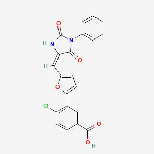 molecular formula C21H13ClN2O5 B5683212 4-chloro-3-{5-[(2,5-dioxo-1-phenyl-4-imidazolidinylidene)methyl]-2-furyl}benzoic acid 