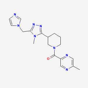 molecular formula C18H22N8O B5683358 2-({3-[5-(1H-imidazol-1-ylmethyl)-4-methyl-4H-1,2,4-triazol-3-yl]piperidin-1-yl}carbonyl)-5-methylpyrazine 