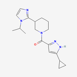 molecular formula C18H25N5O B5683811 1-[(3-cyclopropyl-1H-pyrazol-5-yl)carbonyl]-3-(1-isopropyl-1H-imidazol-2-yl)piperidine 