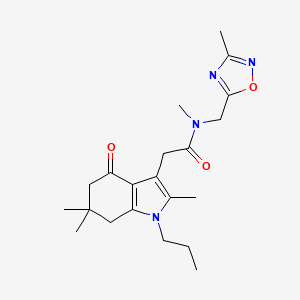 molecular formula C21H30N4O3 B5684265 N-methyl-N-[(3-methyl-1,2,4-oxadiazol-5-yl)methyl]-2-(2,6,6-trimethyl-4-oxo-1-propyl-4,5,6,7-tetrahydro-1H-indol-3-yl)acetamide 