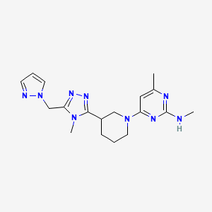 molecular formula C18H25N9 B5684440 N,4-dimethyl-6-{3-[4-methyl-5-(1H-pyrazol-1-ylmethyl)-4H-1,2,4-triazol-3-yl]piperidin-1-yl}pyrimidin-2-amine 