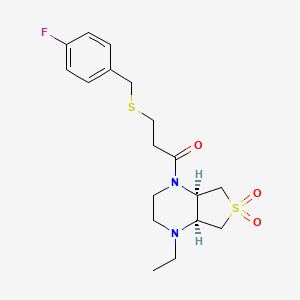 molecular formula C18H25FN2O3S2 B5685006 (4aR*,7aS*)-1-ethyl-4-{3-[(4-fluorobenzyl)thio]propanoyl}octahydrothieno[3,4-b]pyrazine 6,6-dioxide 