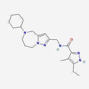 molecular formula C21H32N6O B5685136 N-[(5-cyclohexyl-5,6,7,8-tetrahydro-4H-pyrazolo[1,5-a][1,4]diazepin-2-yl)methyl]-3-ethyl-4-methyl-1H-pyrazole-5-carboxamide 